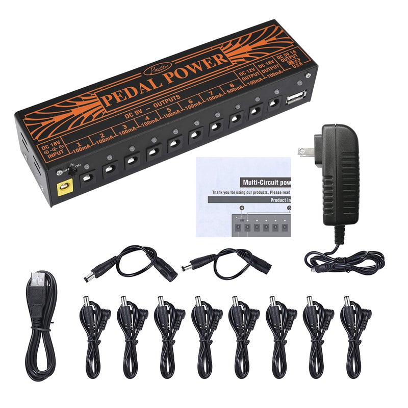 Rowin PW-1 Guitar Pedal Power Supply 10 Isolated DC Output for 9V/12V/18V Guitar Bass Effect Pedals with USB Charging Port for iPhone iPad Tablet - Image 1